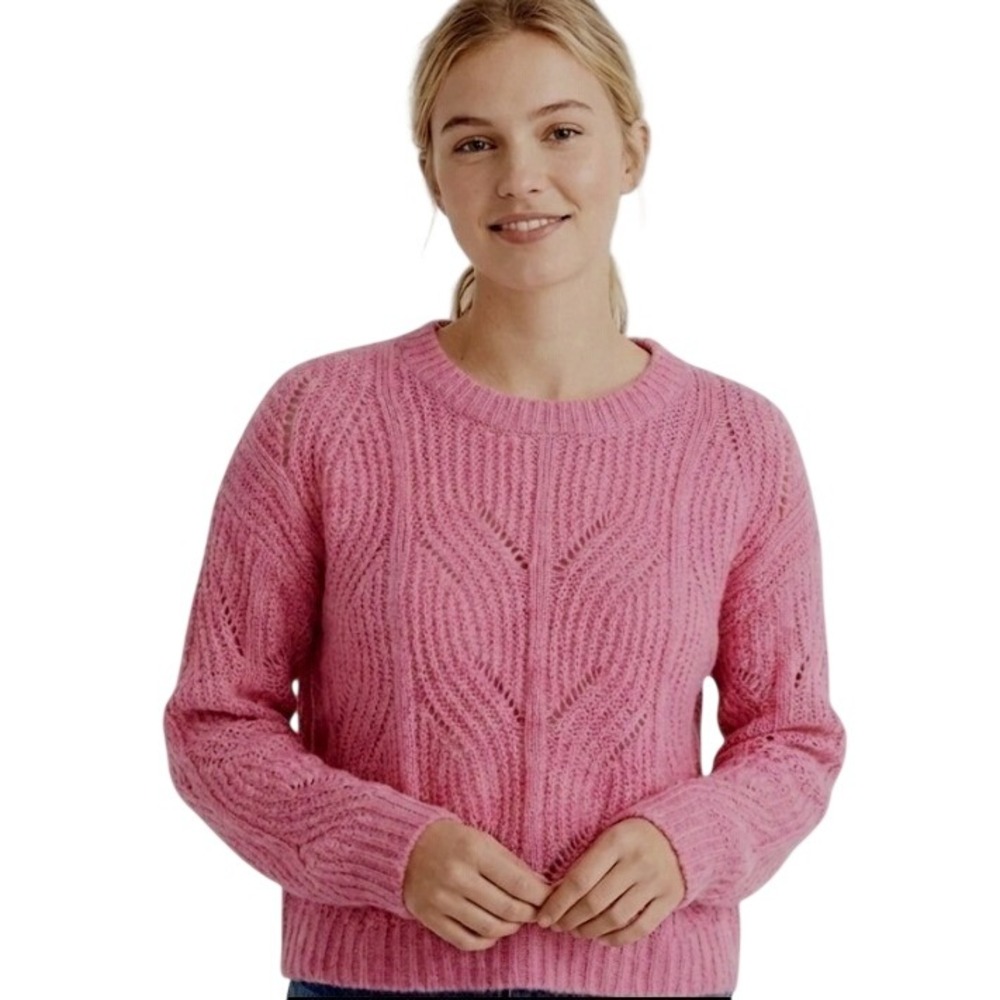 Madewell Pink Sweater Women's Medium‎ Open Knit Pullover Crew Neck Alpaca Blend